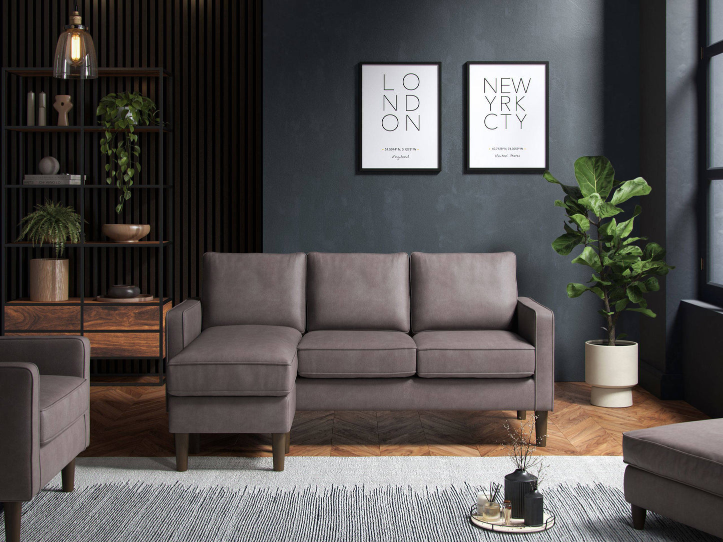 Model 46 - Reversible Chaise Sofa Faux Leather